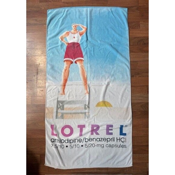 Vintage LOTREL Amlodipine Drug Rep Promo Ad Beach Towel Pharmaceutical‎ - Picture 1 of 10